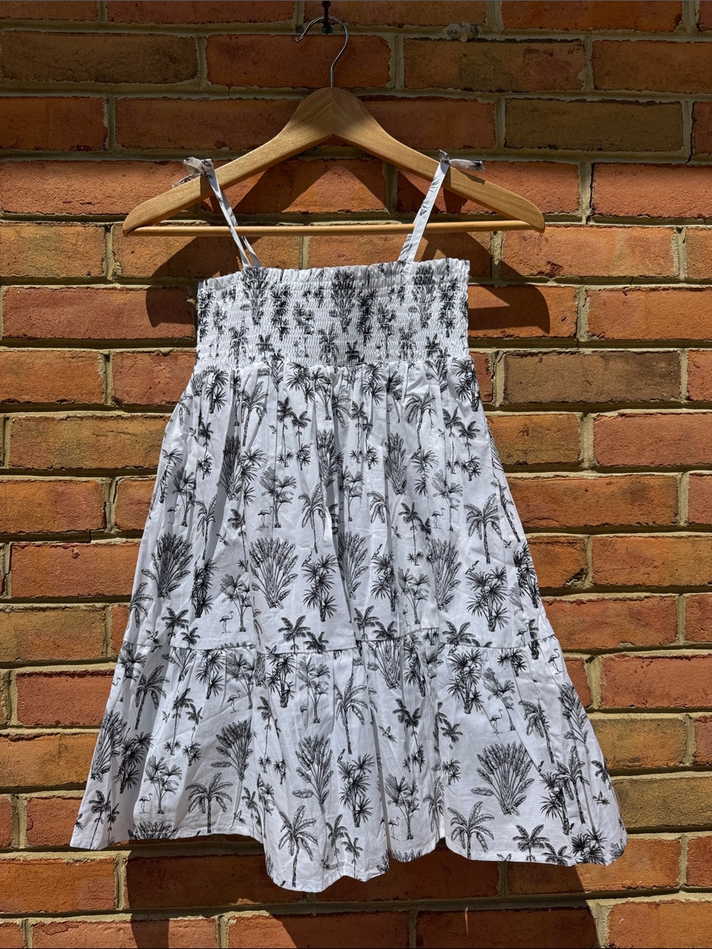 Janie and Jack 100% cotton Smocked White and Black Palm-Print Kids Sundress